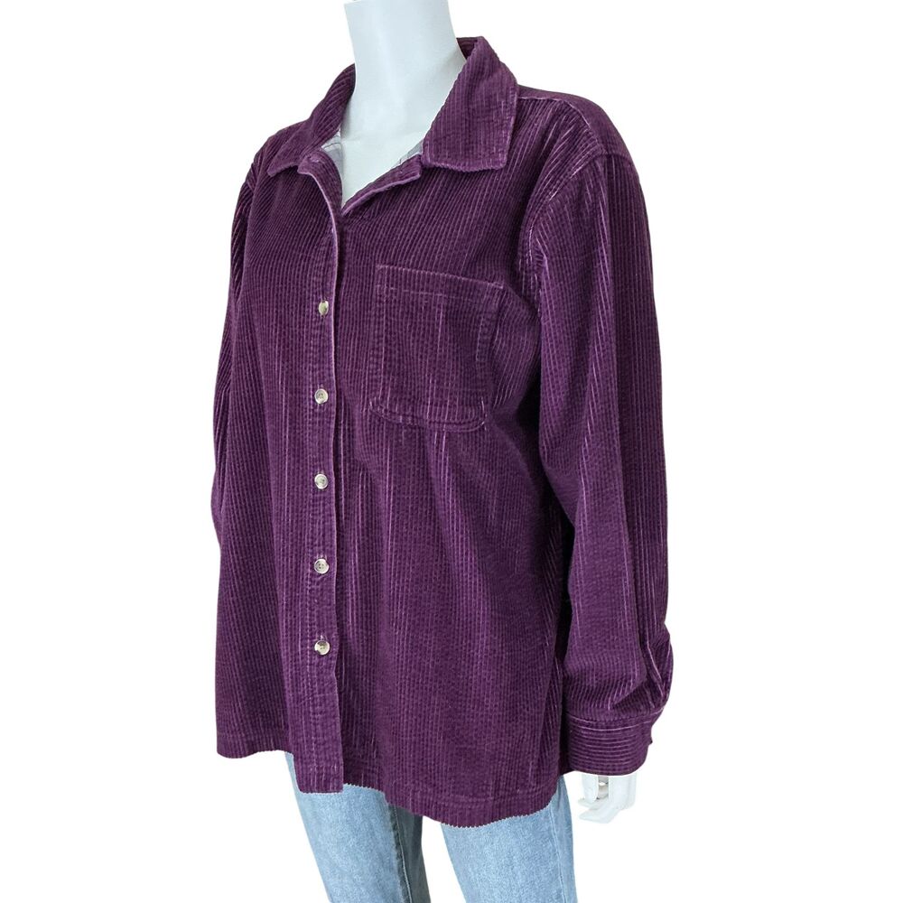 LL Bean Corduroy Shirt Jacket Womens L Purple Chore Barn Plaid Flannel Lined VTG - Picture 2 of 14